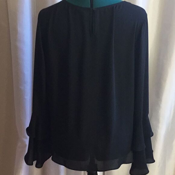 ANA semi sheer black blouse with ruffled button & sleeves in size L NWOT - Picture 7 of 10
